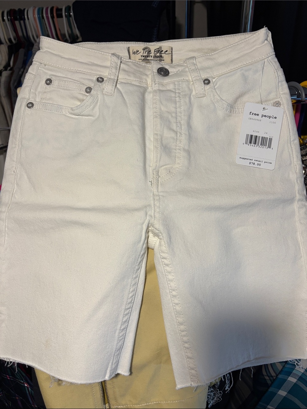 Free People Cream High-Rise Denim Cutoff Shorts
